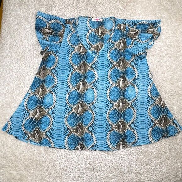 Buddy Love Avril V Neck Blouse Blue Gray Snake Print - Picture 4 of 8